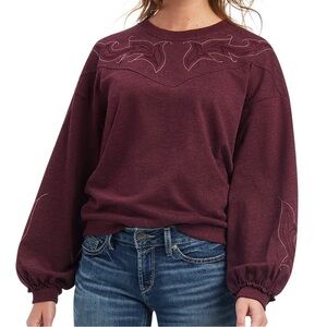 Ariat Women's Windsor Wine Embroidered Stitched Balloon Sleeve Crew Sweatshirt S